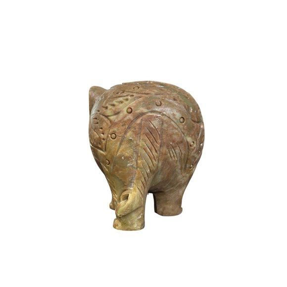Handcrafted Solid Soapstone Elephant Statue Figurine Intricate Detail Trunk-Down - Picture 4 of 6
